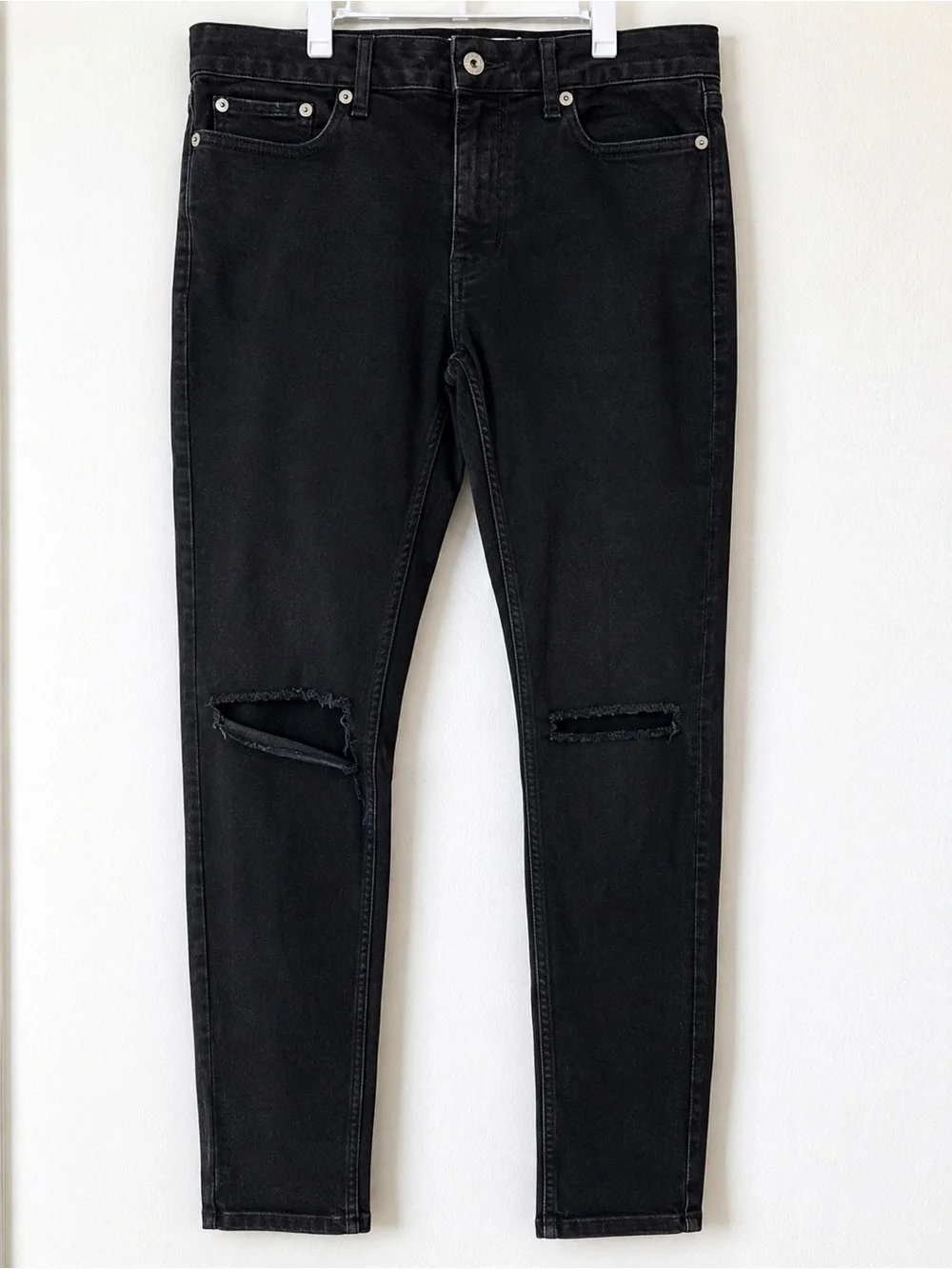 TOPMAN Black Stretch Skinny Ripped Jeans Men’s W34 L32 Distressed Denim